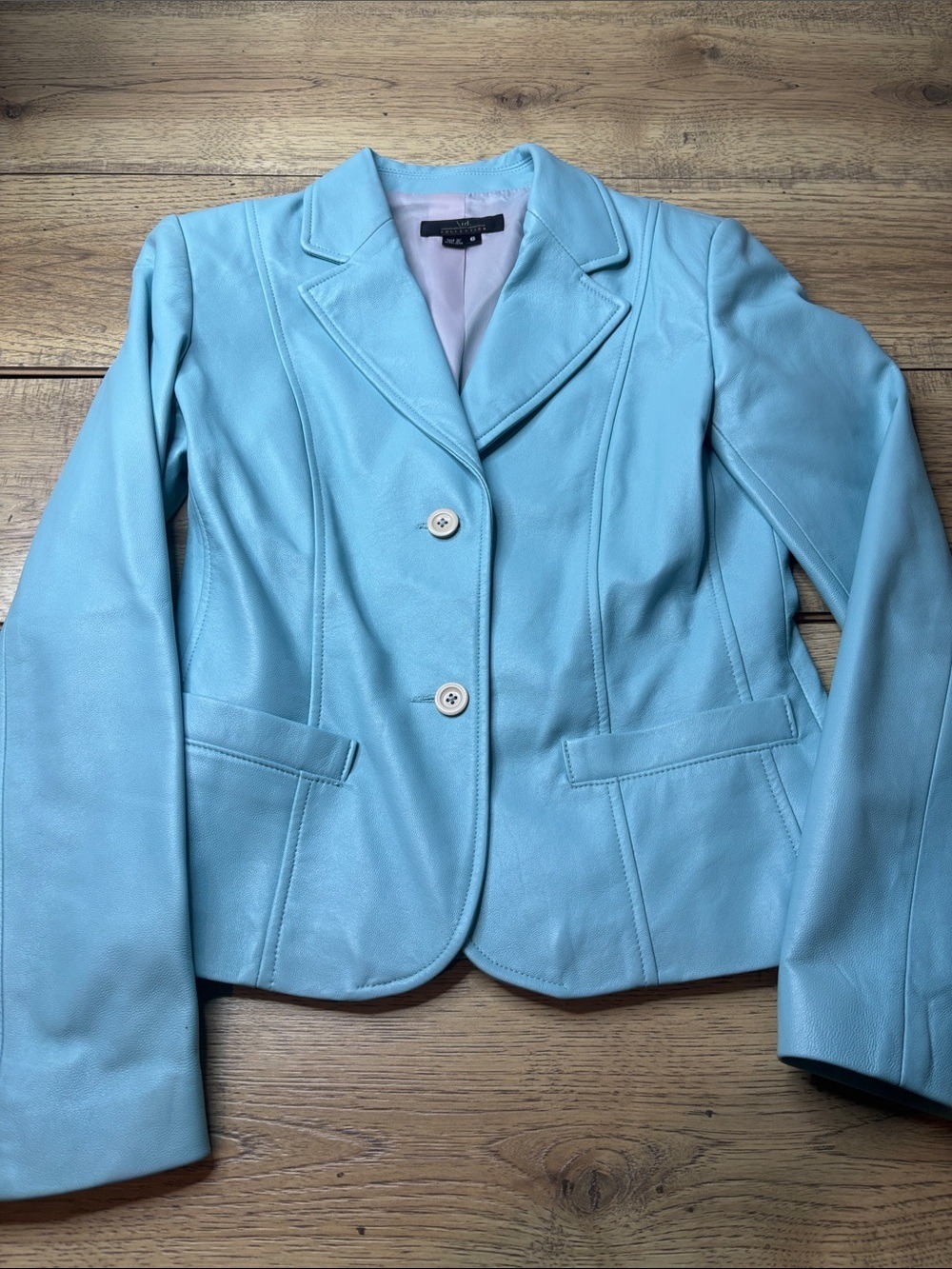 Women’s ID Collection Blue 100% Leather Blazer Jacket Size 6